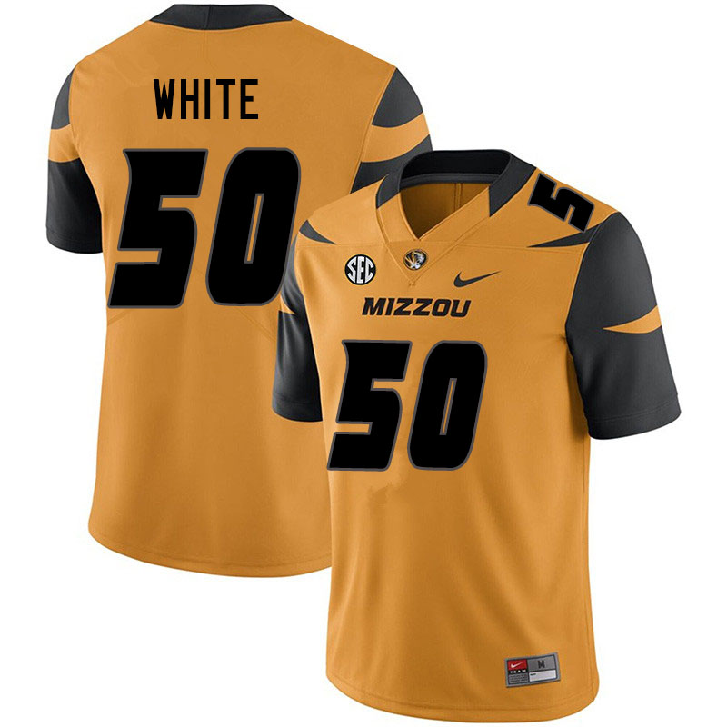 Men #50 Hyrin White Missouri Tigers College Football Jerseys Sale-Yellow - Click Image to Close
